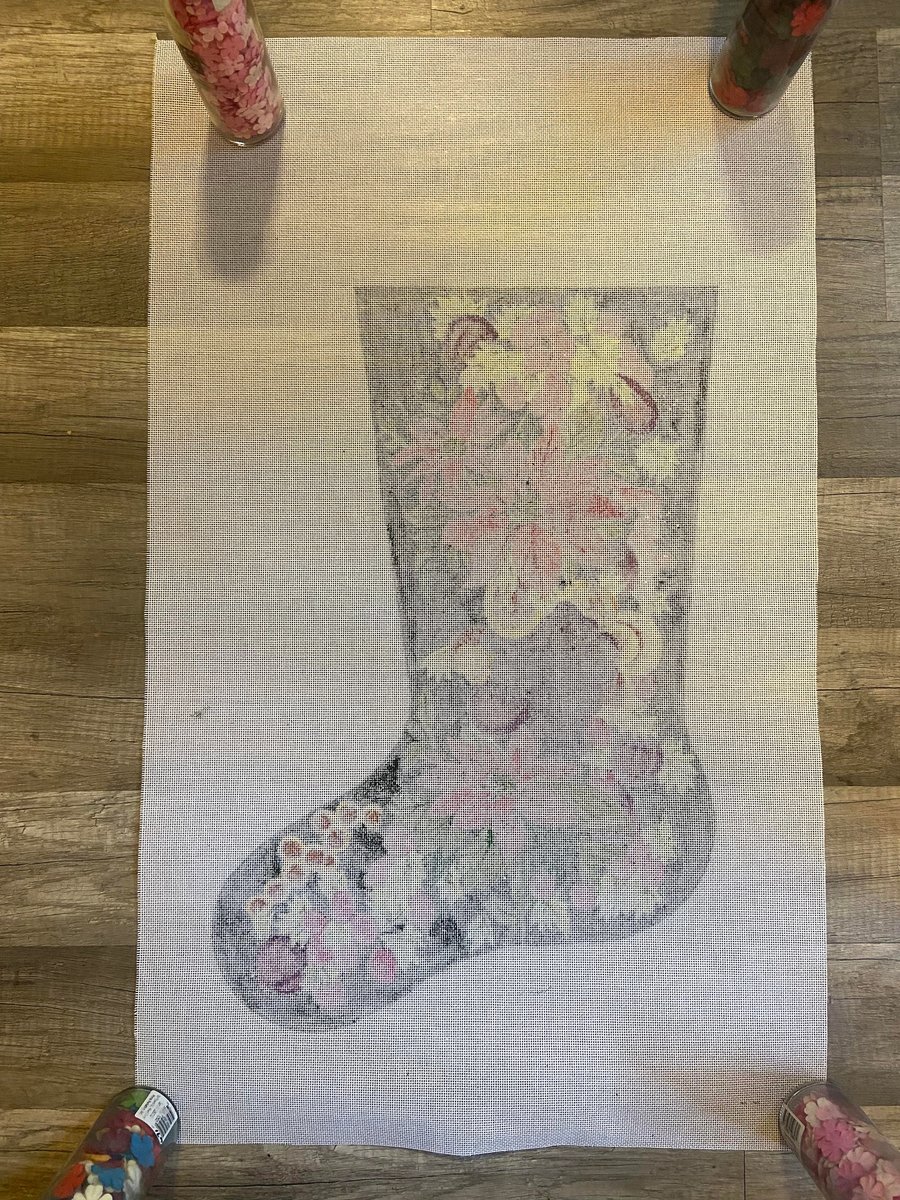 Needlepoint Christmas Stocking Canvas Vintage ALEXA Designs Flowers Fruit Canvas Embroidery Decor
