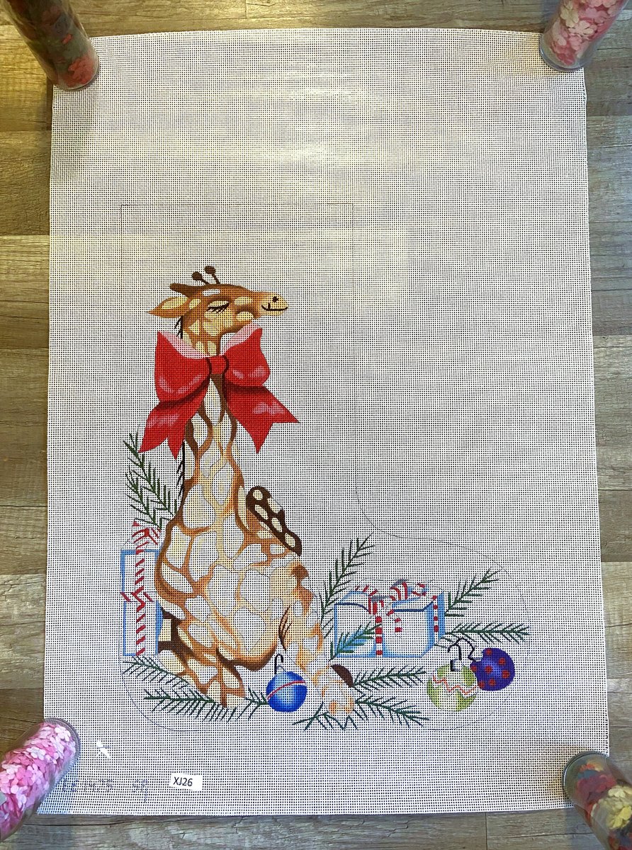 Needlepoint Giraffe Christmas Stocking Canvas Handpainted SUSAN ROBERTS CE 1425 Holiday Decor