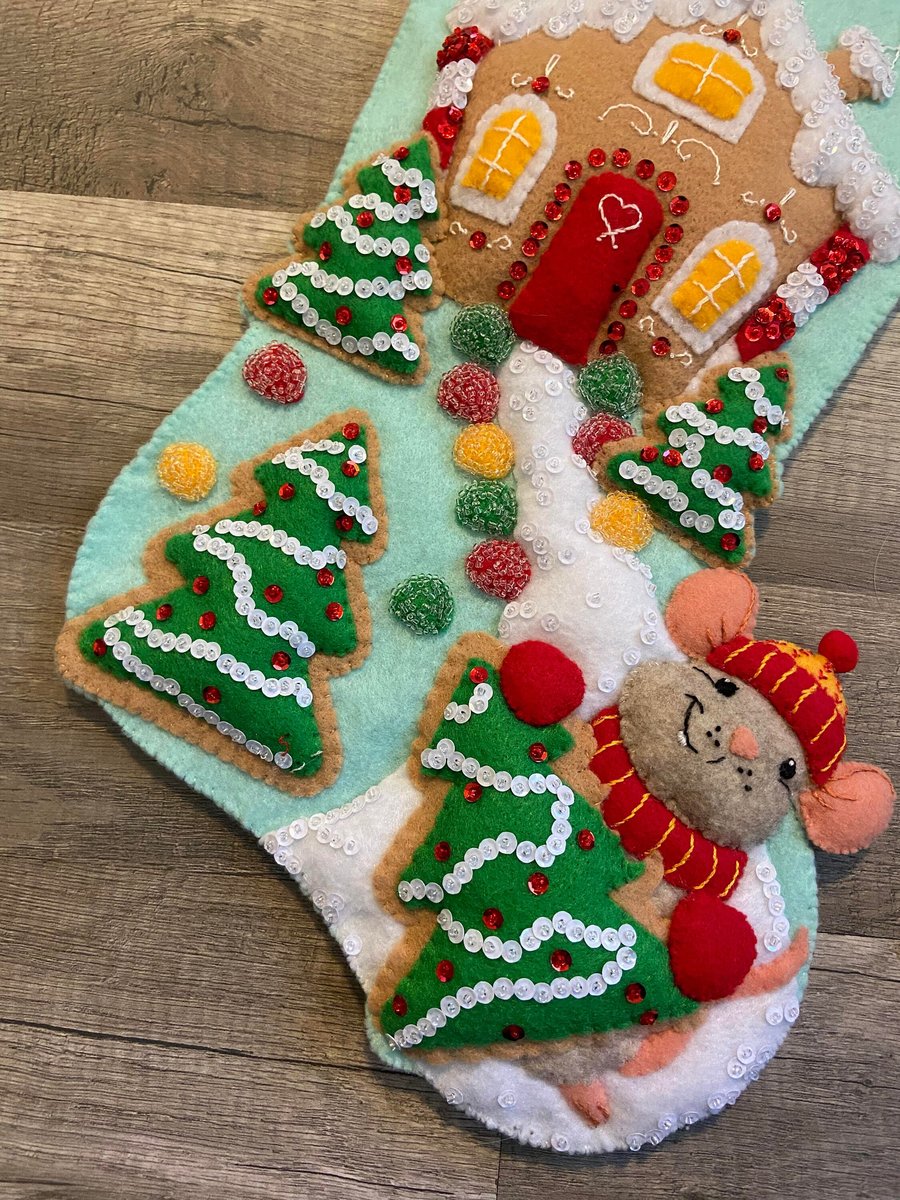 NEW Christmas Stocking - Handmade GUMDROP LANE Gingerbread House Felt Stocking MS10-036 Personalized Christmas Kit Holiday Decor