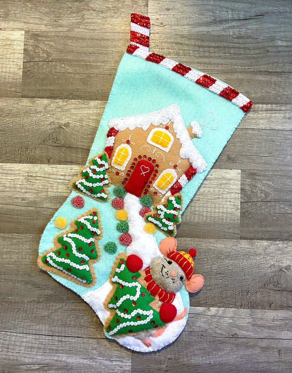 NEW Christmas Stocking - Handmade GUMDROP LANE Gingerbread House Felt Stocking MS10-036 Personalized Christmas Kit Holiday Decor