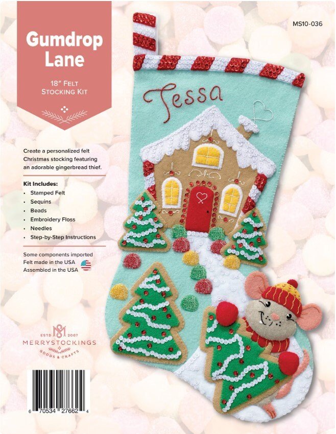 NEW Christmas Stocking - Handmade GUMDROP LANE Gingerbread House Felt Stocking MS10-036 Personalized Christmas Kit Holiday Decor
