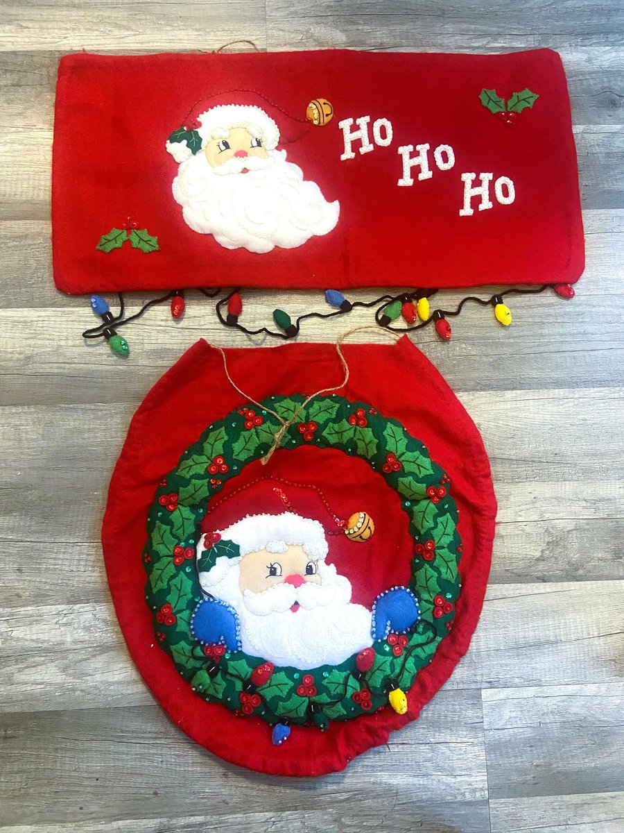 Bucilla Bathroom Set Kit Peek-a-Boo Santa 85451 Felt Toilet Tank Seat Bathroom Applique Toilet Cover Set Ho Ho Ho