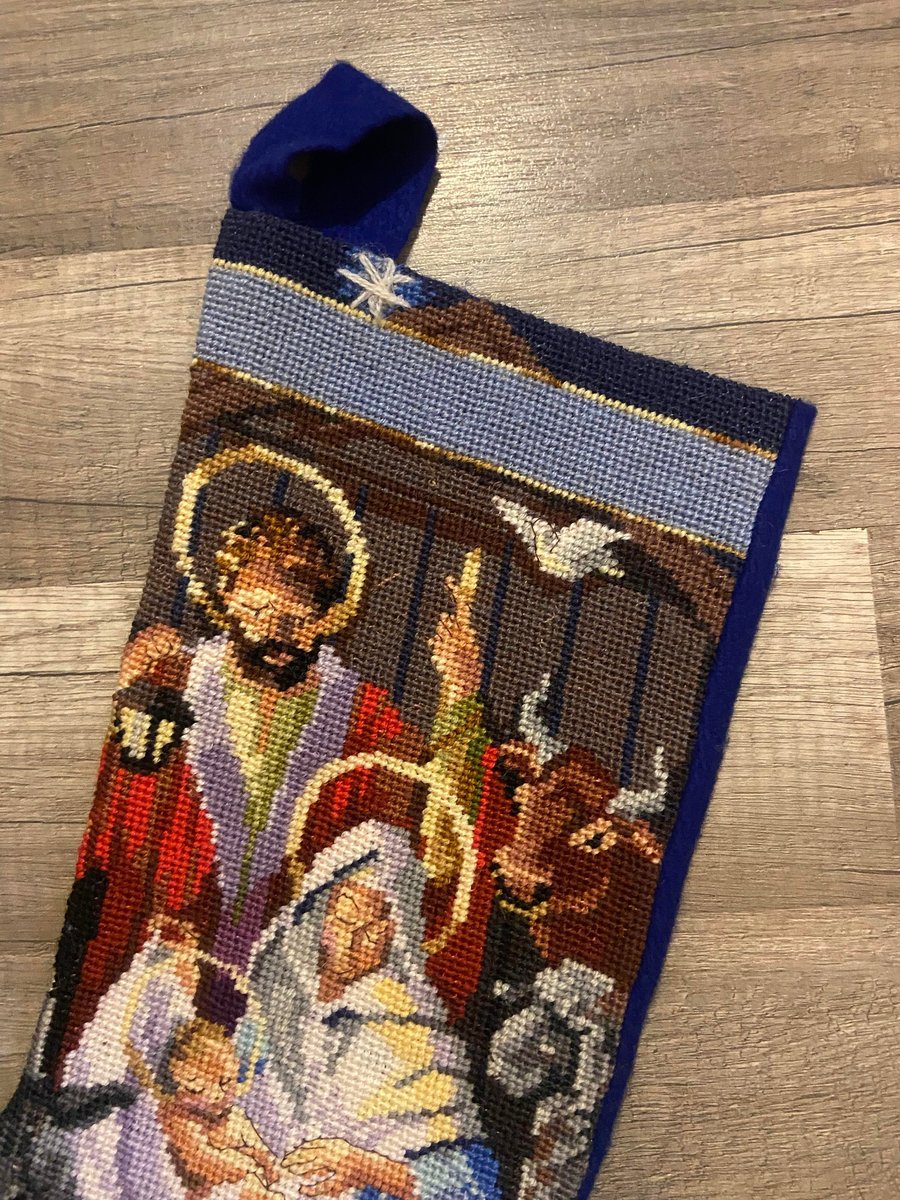 Christmas Stocking Vintage BUCILLA Away In A Manger 84417 Needlepoint Santa Claus Stocking Holiday Stocking Personalized Stocking