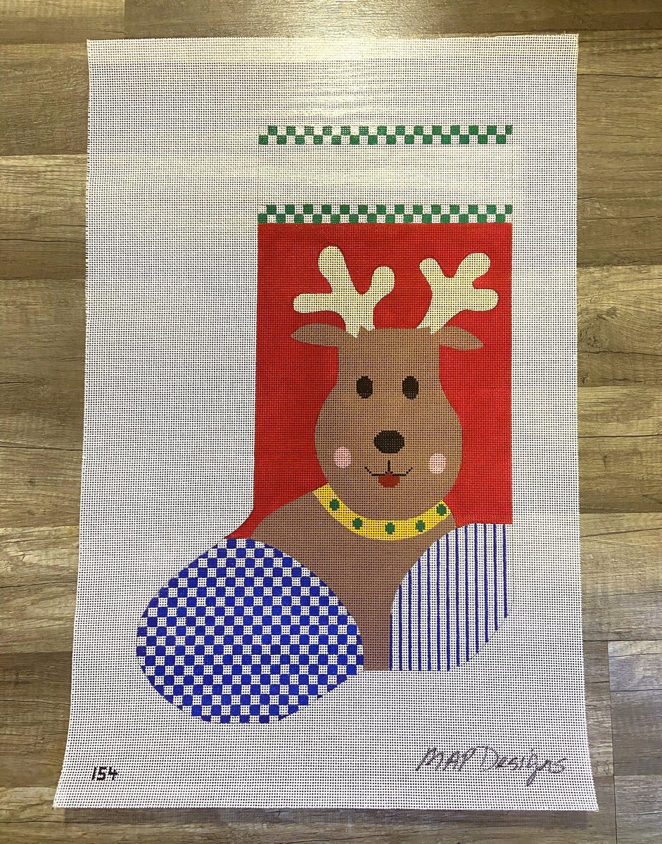 New Vintage MAP DESIGNS Mr Reindeer 154 Handpainted Needlepoint Christmas Stocking Canvas Canvas Embroidery Decor