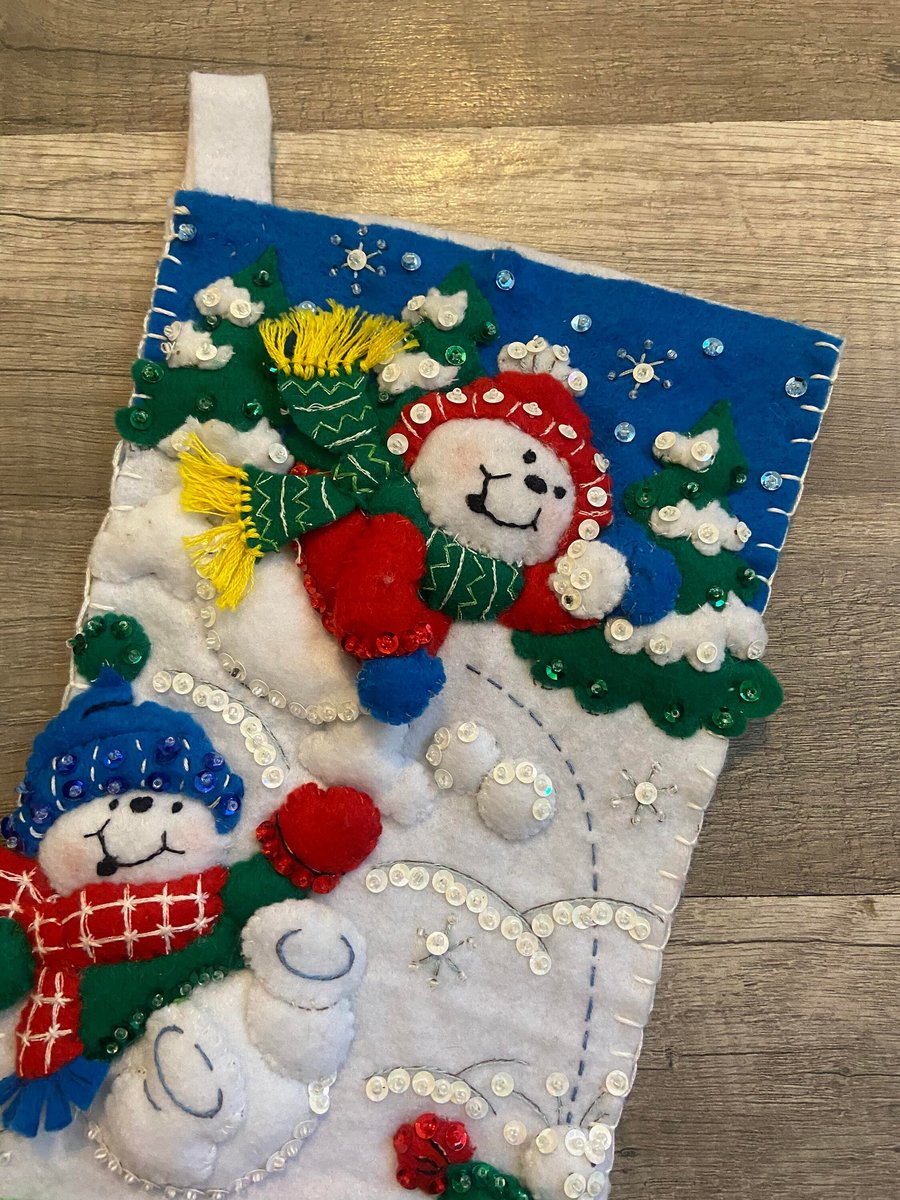 Christmas Stocking| FINISHED BUCILLA kit | Fun In The Snow Stocking | Custom Stockings | Stockings with Name | Personalized Stockings