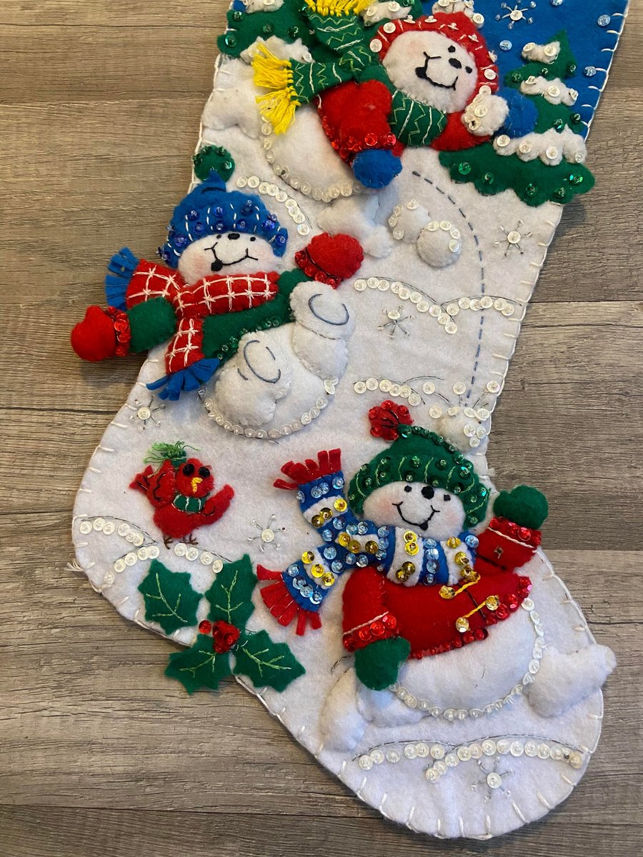 Christmas Stocking| FINISHED BUCILLA kit | Fun In The Snow Stocking | Custom Stockings | Stockings with Name | Personalized Stockings