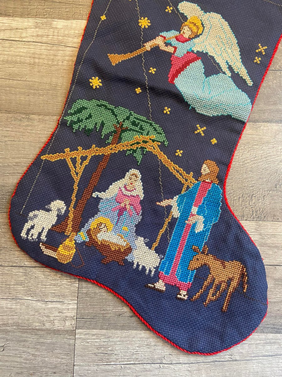 Christmas Stocking Vintage BUCILLA Holy Night COUNTED Cross Stitch Nativity Stocking