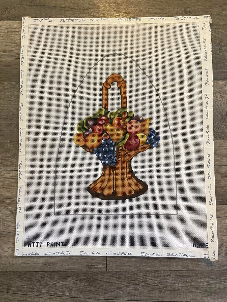 Handpainted Needlepoint Canvas Vintage PATTY PAINTS Fruit Basket A223 Embroidery