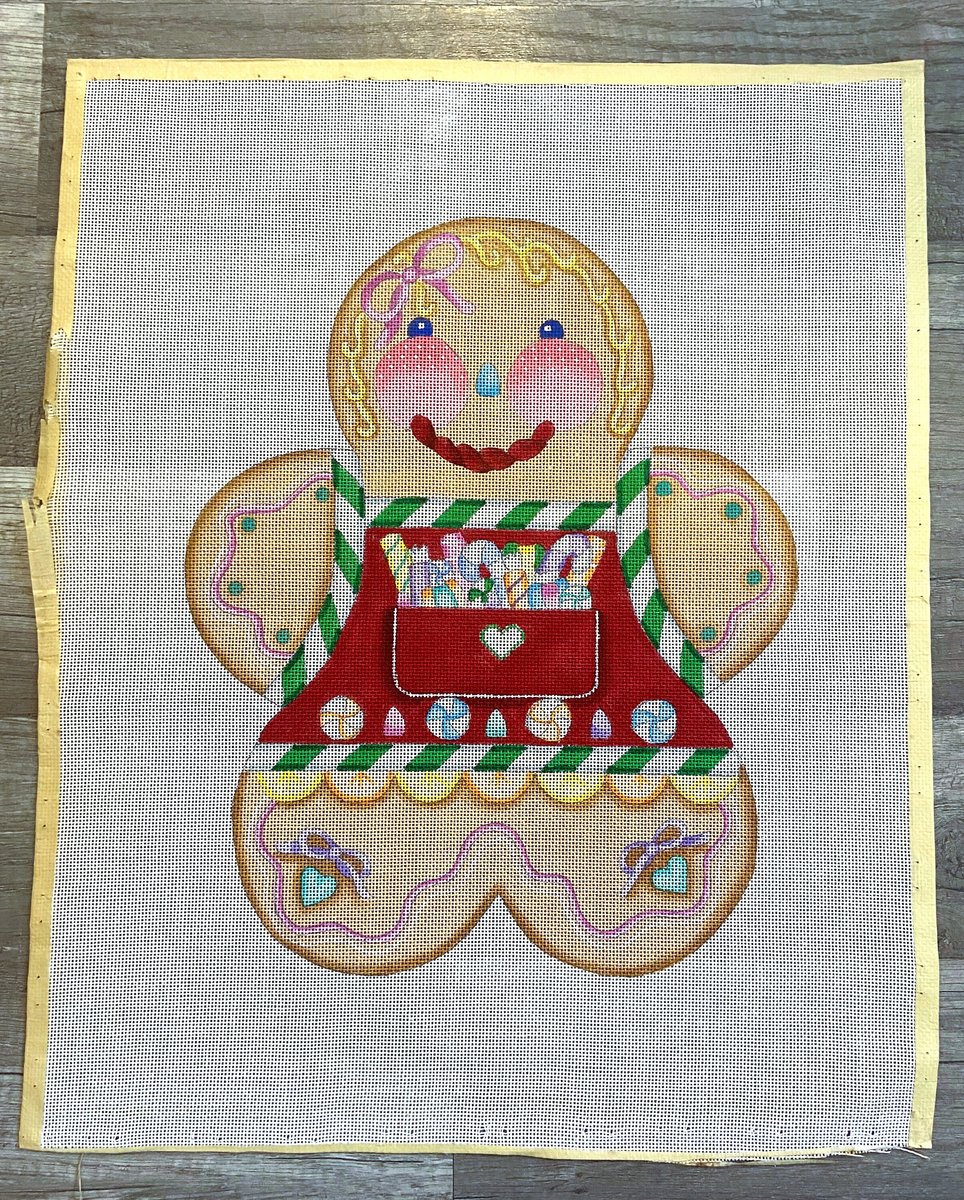 New Vintage A Collection of Designs GINGERBREAD Red Vest Handpainted Needlepoint Canvas Panel