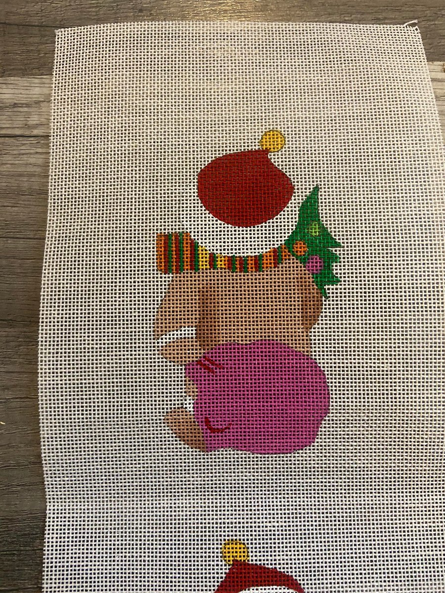 Vintage Handpainted Gingerbread Stand-up Two Sided Front Back Needlepoint Canvas Hand Painted Design Embroidery