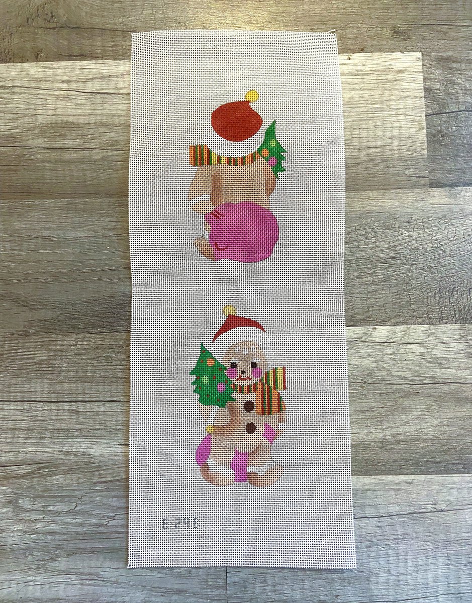 Vintage Handpainted Gingerbread Stand-up Two Sided Front Back Needlepoint Canvas Hand Painted Design Embroidery