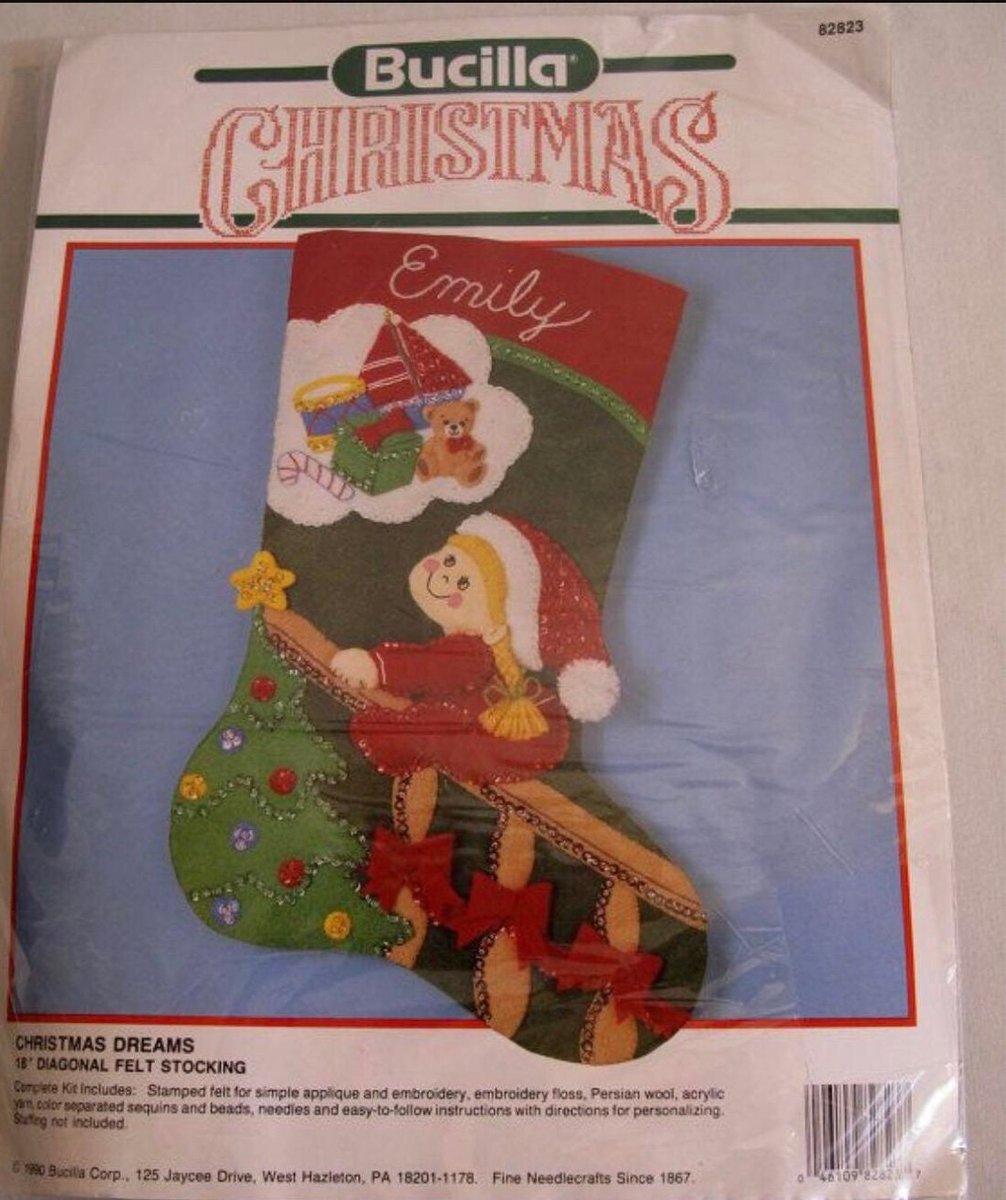 Handmade Felt Christmas Stocking, Vintage Finished BUCILLA Kit, Christmas Dreams 82823, Personalized Stockings, Custom Stockings