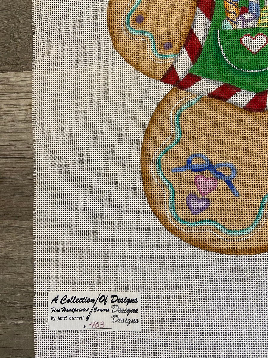 New Vintage A Collection of Designs GINGERBREAD Green Vest Handpainted Needlepoint Canvas #403 Janet Burnett Design Panel
