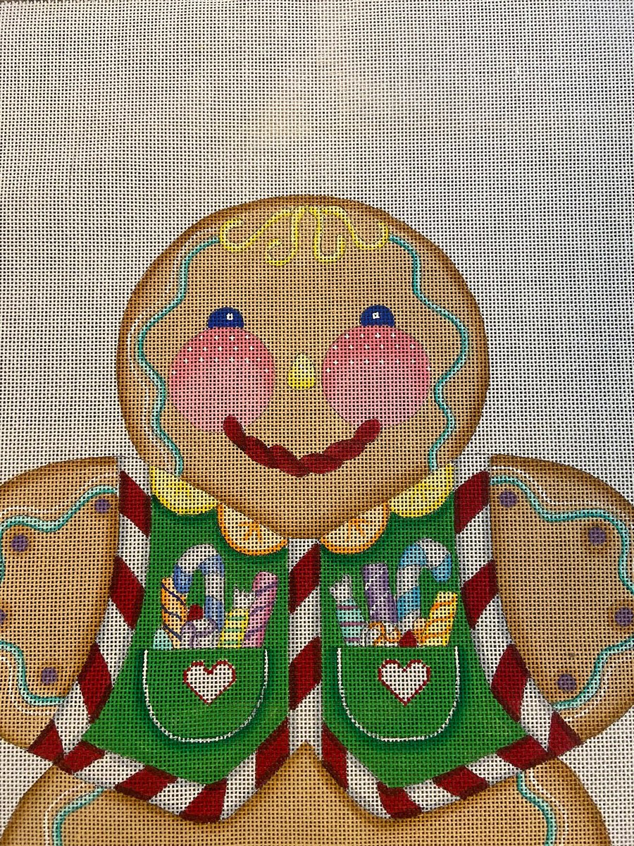 New Vintage A Collection of Designs GINGERBREAD Green Vest Handpainted Needlepoint Canvas #403 Janet Burnett Design Panel