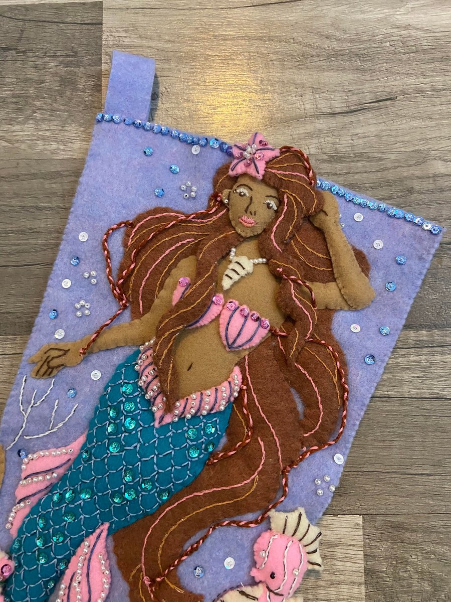 Mermaid Christmas Stocking | Finished Bucilla Kit | GORGEOUS MYSTICAL MERMAID | Sea Princess 89664E | Handmade Felt Stocking