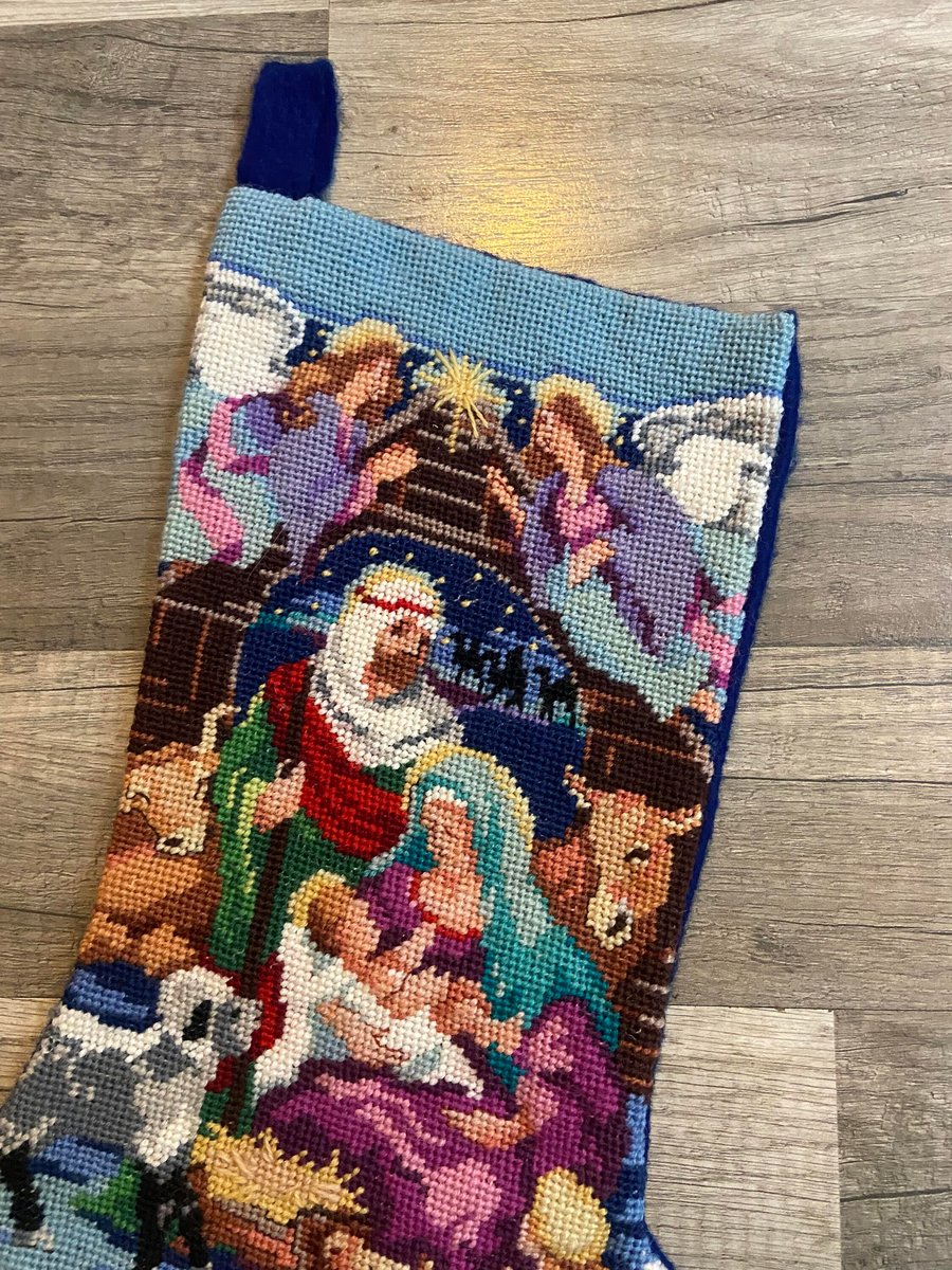 Christmas Stocking Vintage FINISHED Bucilla Holiday Needlepoint NATIVITY Linda Gillum Kit #60712 Holiday Decor Cross Stitch