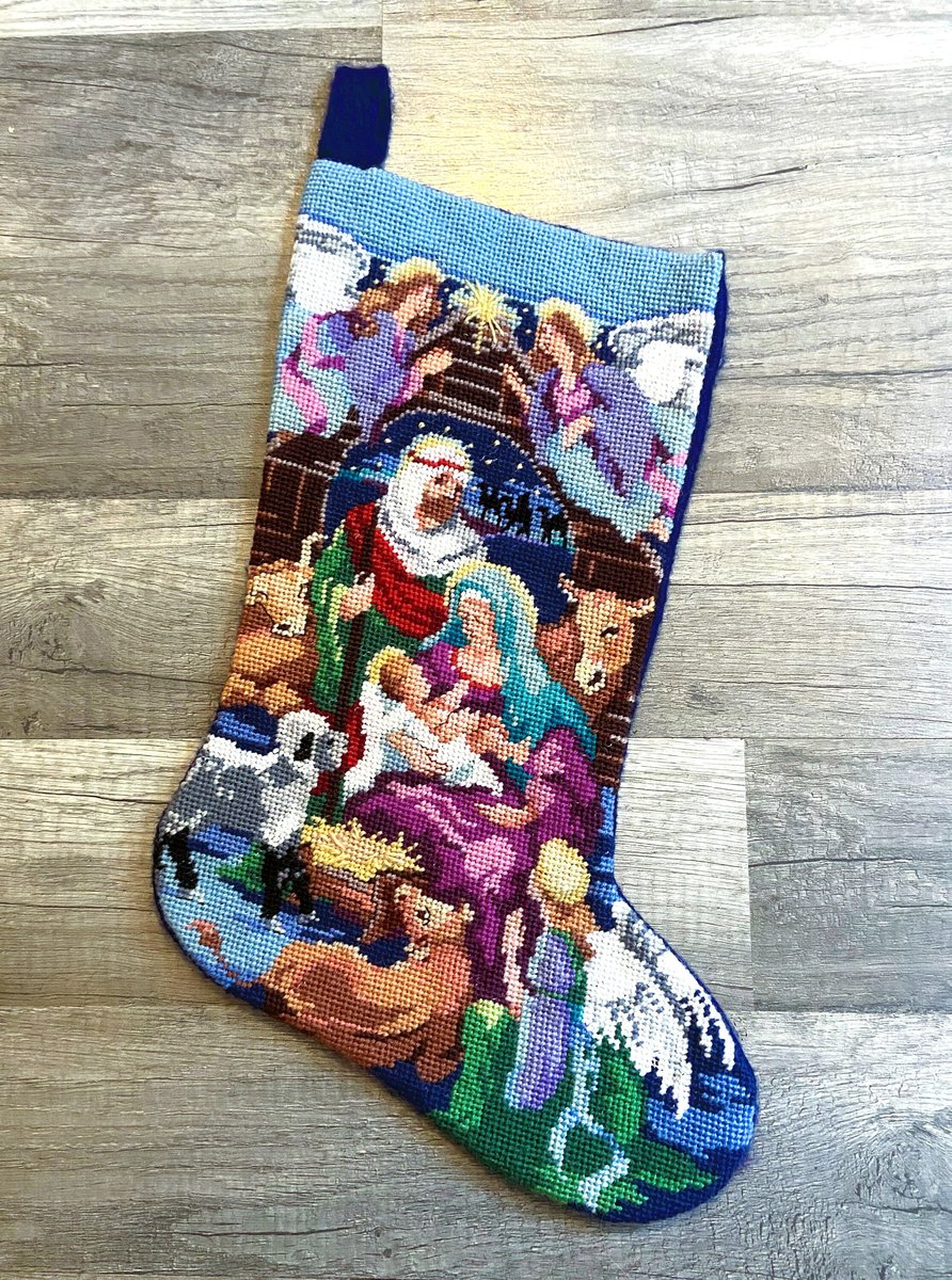 Christmas Stocking Vintage FINISHED Bucilla Holiday Needlepoint NATIVITY Linda Gillum Kit #60712 Holiday Decor Cross Stitch