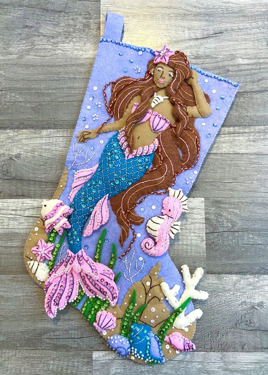 Mermaid Christmas Stocking | Finished Bucilla Kit | GORGEOUS MYSTICAL MERMAID | Sea Princess 89664E | Handmade Felt Stocking