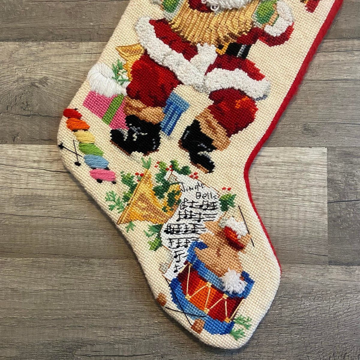 Christmas Stocking | Finished Vintage BUCILLA Kit | Musical Santa | Christmas Needlepoint Stocking | Custom Stocking | Personalized Stocking