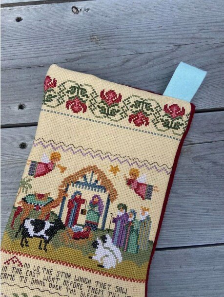 Christmas Stocking NEW Finished HANDMADE NATIVITY Counted Cross Stitch Christmas Stocking JanLynn