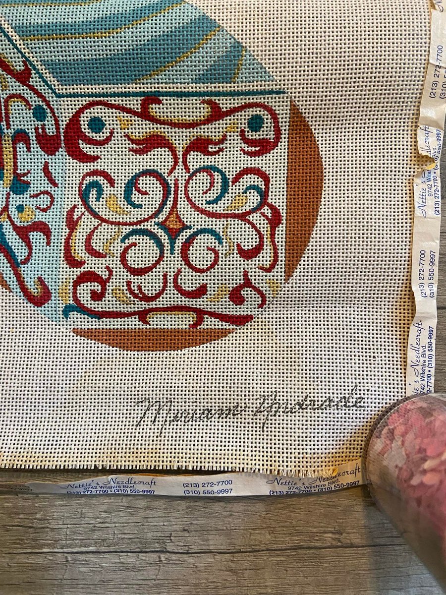Vintage Miriam Andrade Handpainted Toys Gifts Needlepoint Christmas Stocking Canvas Teddy Bear Doll Jack in the Box Holiday Decor