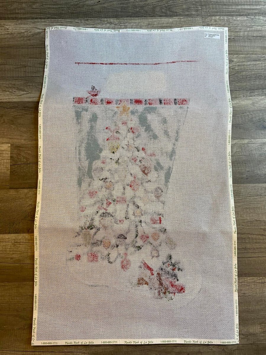 Handpainted Needlepoint Stocking Canvas MELISSA SHIRLEY Acorn Tree 2045 with THREADS Holiday Craft Kit, Birds Cardinals Squirrel
