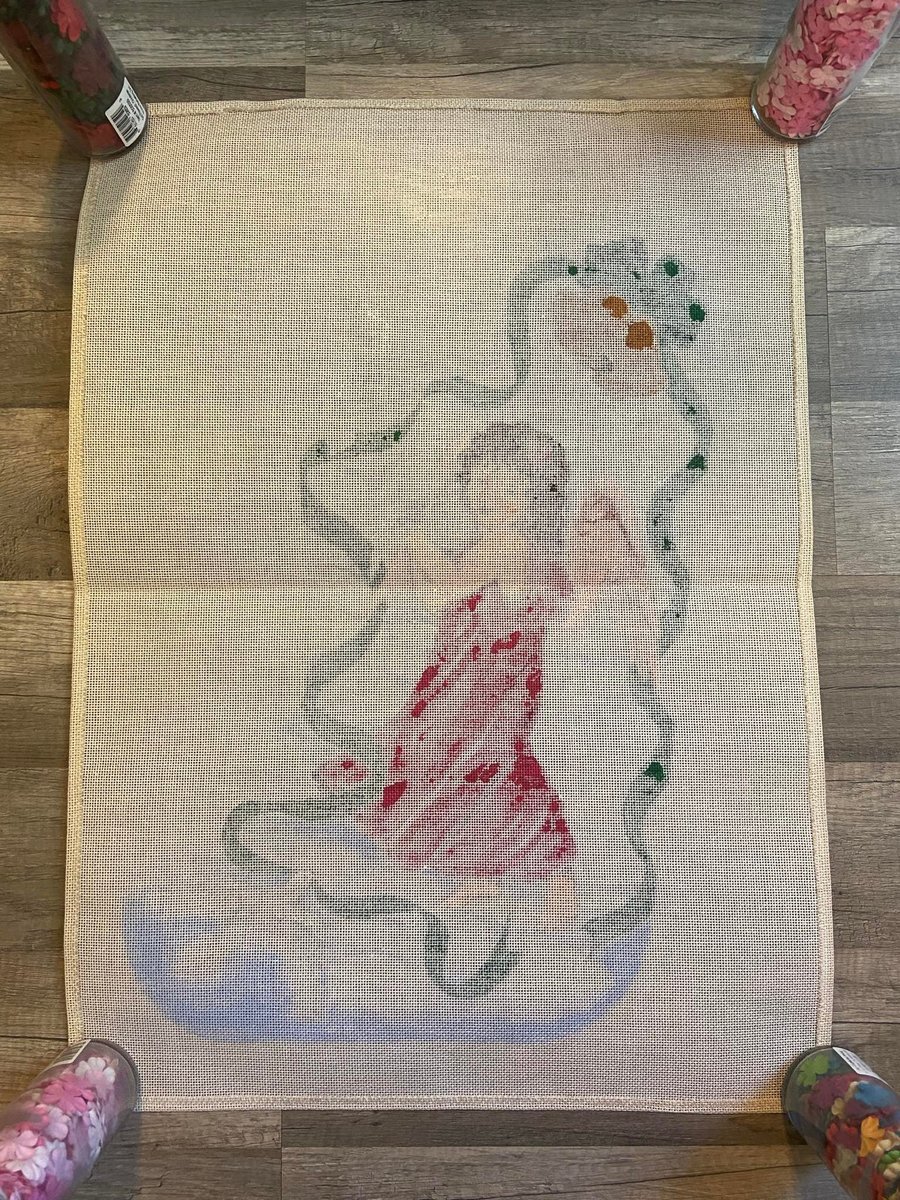 NEW VTG Barbara Elmore RARE Handpainted Christmas Needlepoint Stocking Canvas Angel Holiday Stocking Doves Harp