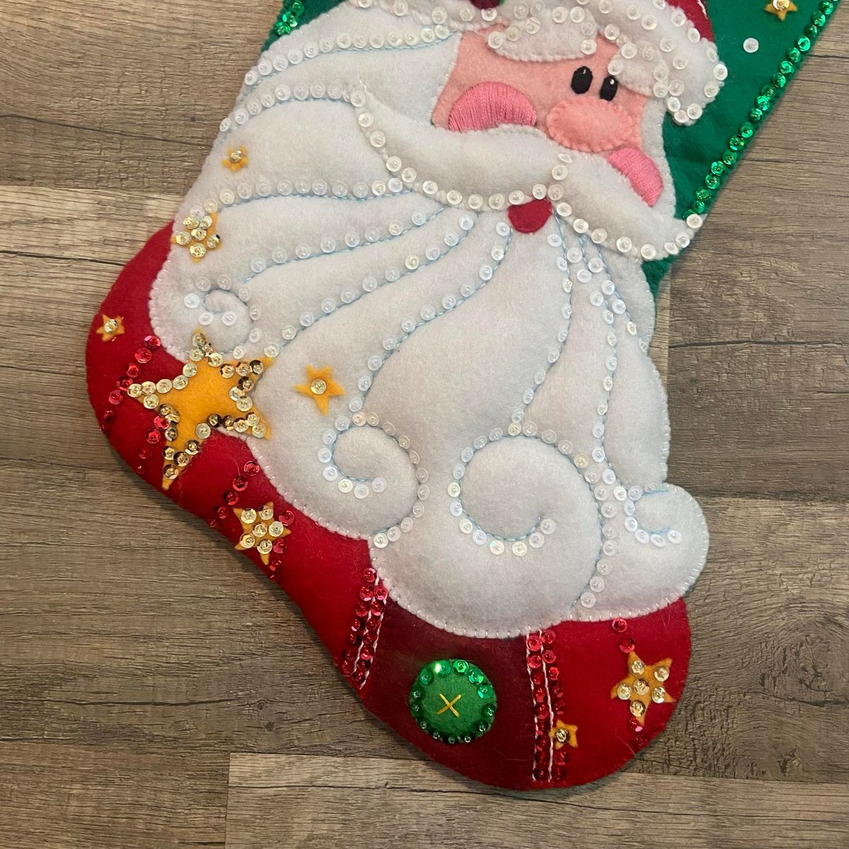 New Christmas Stocking HANDMADE Finished Felt Kit SANTA Finished Felt Dimensions Felt Works 08124 Holiday Custom Stocking