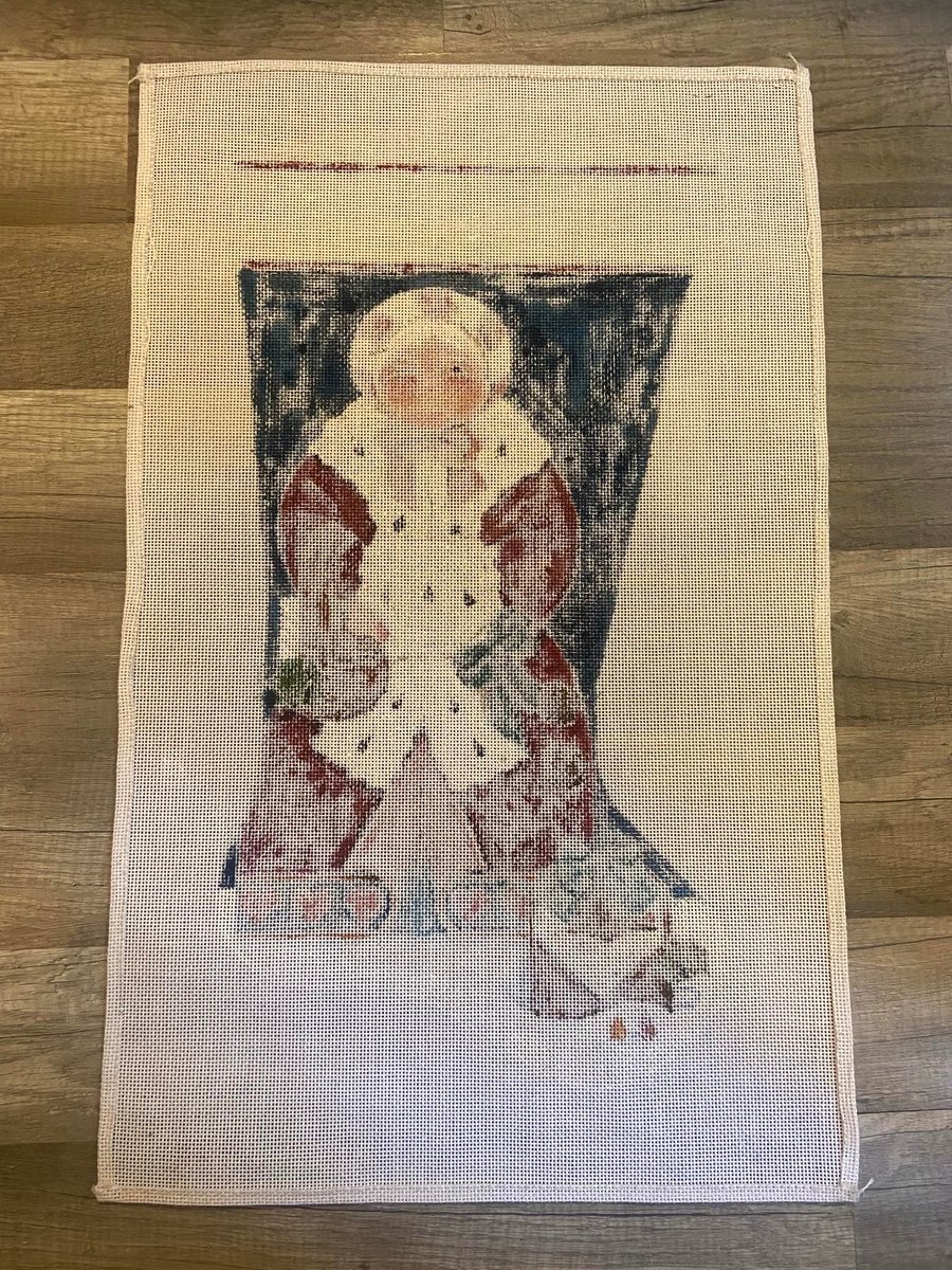 New Vintage MELISSA SHIRLEY DESIGNS Handpainted Christmas Stocking Hannah Rose Mrs. Claus with Gifts Holiday Sock Canvas