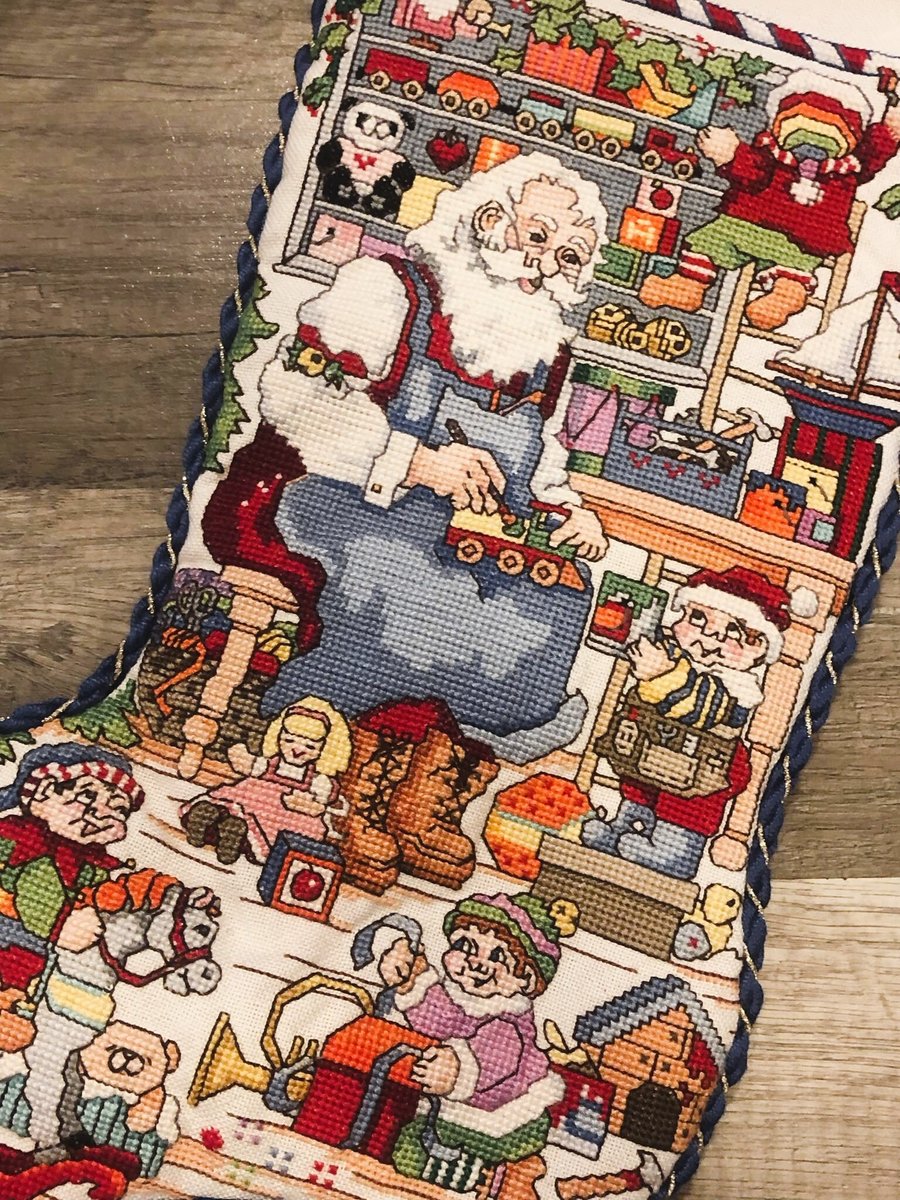 New Christmas Stocking Counted Cross Stitch HANDMADE KOOLER DESIGN Santa's Workshop Needlepoint Holiday Stocking #2682 Holiday Decor