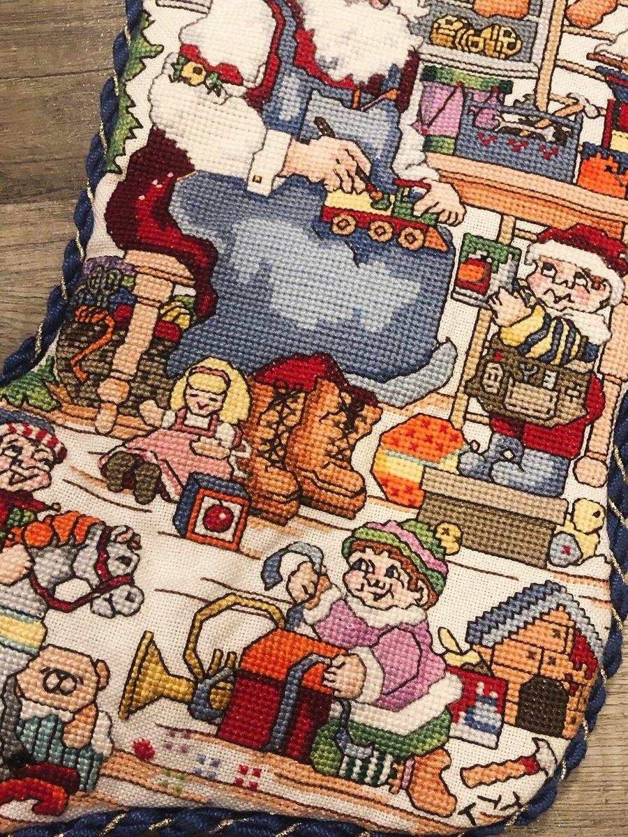 New Christmas Stocking Counted Cross Stitch HANDMADE KOOLER DESIGN Santa's Workshop Needlepoint Holiday Stocking #2682 Holiday Decor
