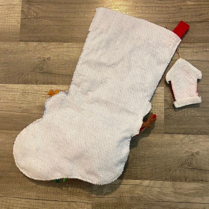 FINISHED Bucilla Christmas Stocking From Kit #86234 Snowman with Birds 18in - 2010 - Birds Pinecones Winter Birds Christmas Birds