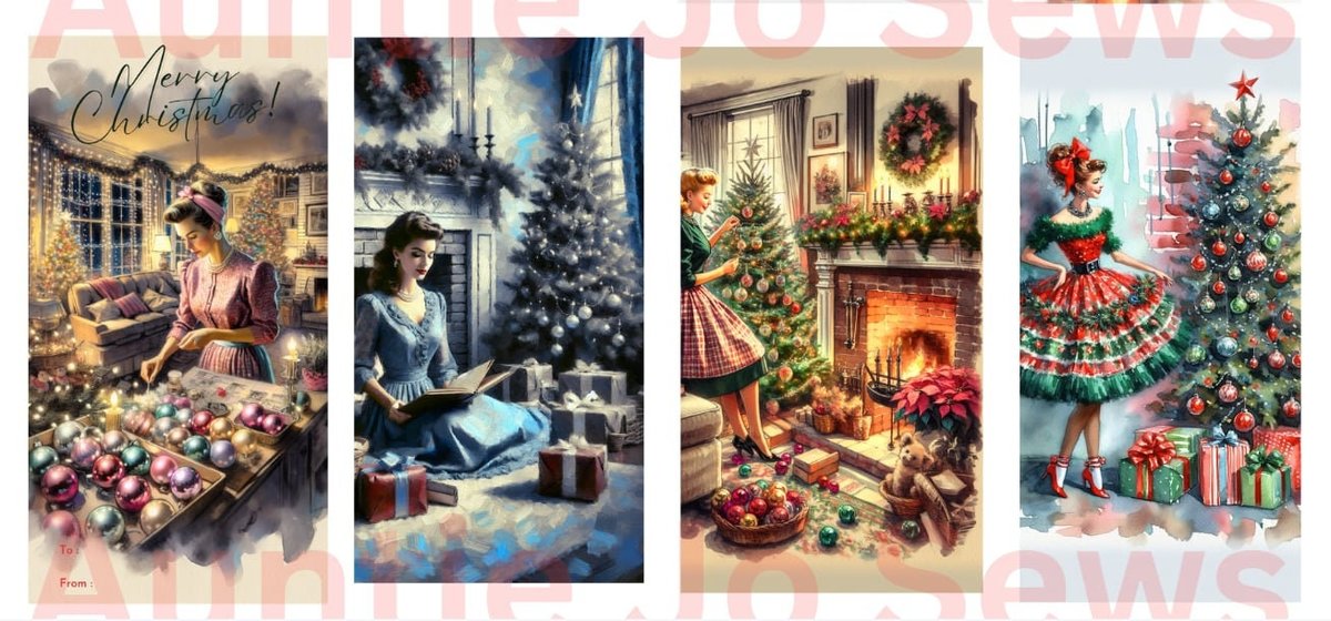 Retro Vintage Lady Christmas Tags Printable Hang Tags Gift Tags PDF & PNG Format Vintage Christmas Digital Collage Sheets Junk Journal