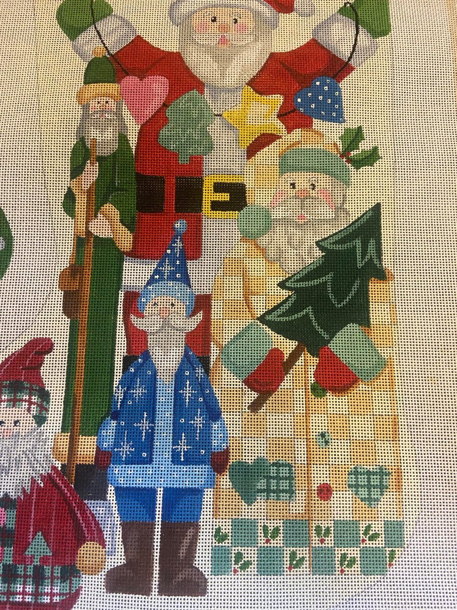 New Vintage ALEXA? Christmas Stocking Oodles of Santa Handpainted Needlepoint Canvas W/ Ornament Holiday Decor