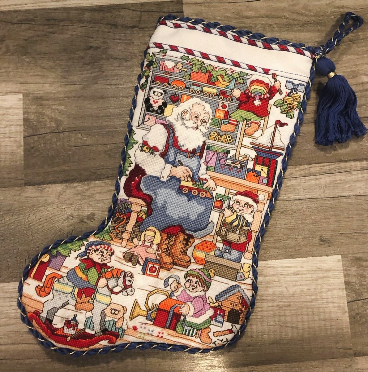 New Christmas Stocking Counted Cross Stitch HANDMADE KOOLER DESIGN Santa's Workshop Needlepoint Holiday Stocking #2682 Holiday Decor
