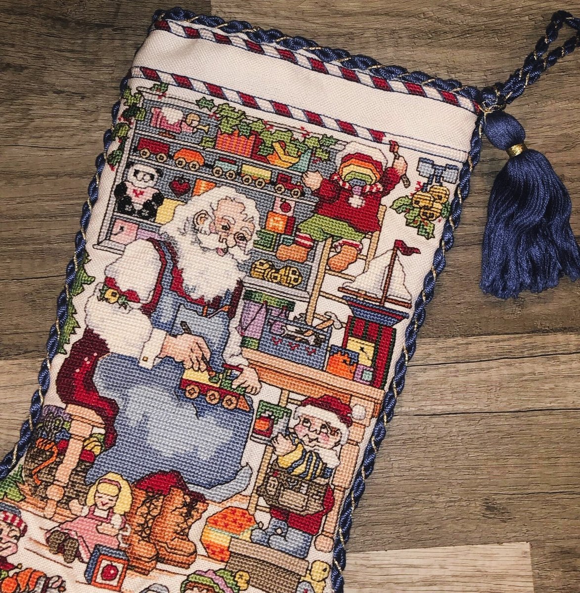 New Christmas Stocking Counted Cross Stitch HANDMADE KOOLER DESIGN Santa's Workshop Needlepoint Holiday Stocking #2682 Holiday Decor