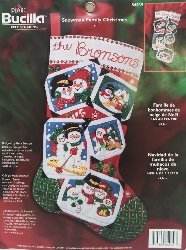 Handmade Custom Stocking, Bucilla SNOWMAN FAMILY Christmas 84939 Pictures Frame Felt Holiday Stocking Christmas Stockings Fireplace Decor