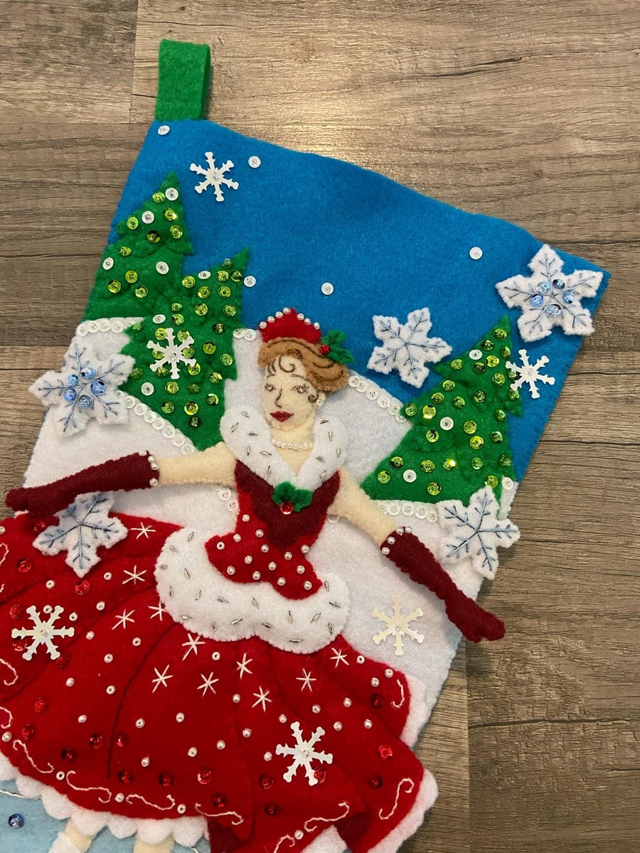 Christmas Stocking New Finished Bucilla CHRISTMAS SKATE 86979E 18in Ice Figure Skating a Felt Holiday Stocking