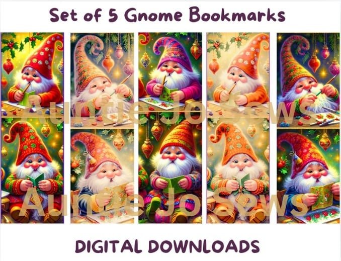 Gnomes Bookmark - Set of 5 Printable Christmas Holiday Bookmarks - Gnomes Place Holder - Book Lover Designs - Reading Gifts - Book Lovers