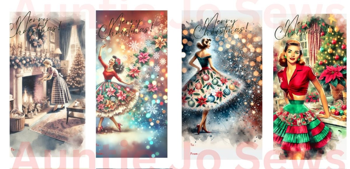 Retro Vintage Lady Christmas Tags Printable Hang Tags Gift Tags PDF & PNG Format Vintage Christmas Digital Collage Sheets Junk Journal
