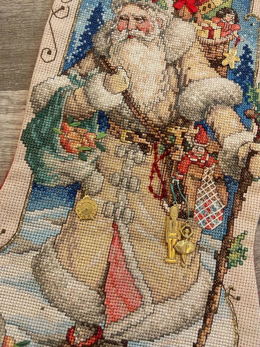 Handmade Christmas Stocking, New Vintage Finished BUCILLA Celebrations Counted Cross Stitch FATHER WINTER 84025 Embroidered Stockings