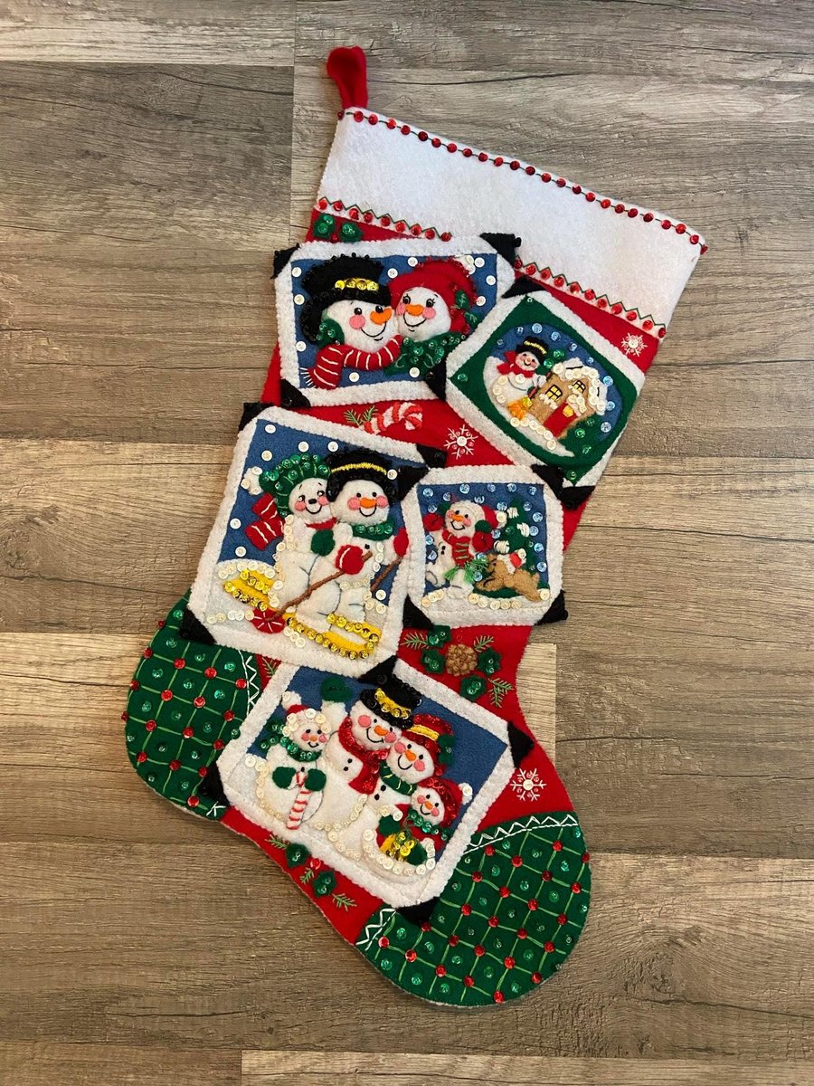 Handmade Custom Stocking, Bucilla SNOWMAN FAMILY Christmas 84939 Pictures Frame Felt Holiday Stocking Christmas Stockings Fireplace Decor