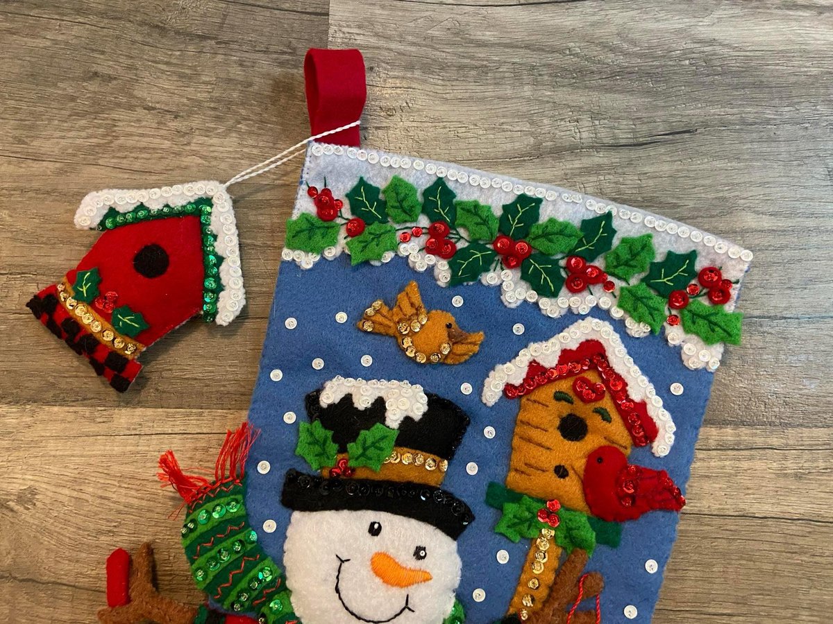 Christmas Stocking | Bucilla Original Snowman with Birds #86234 | Personalized Stockings | Finished Bucilla Kit | Stockings with Name