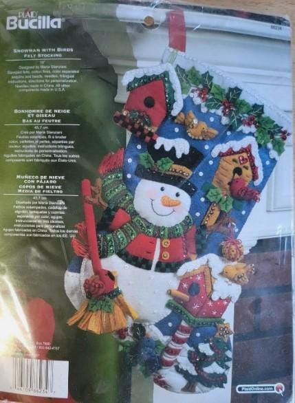 Christmas Stocking | Bucilla Original Snowman with Birds #86234 | Personalized Stockings | Finished Bucilla Kit | Stockings with Name