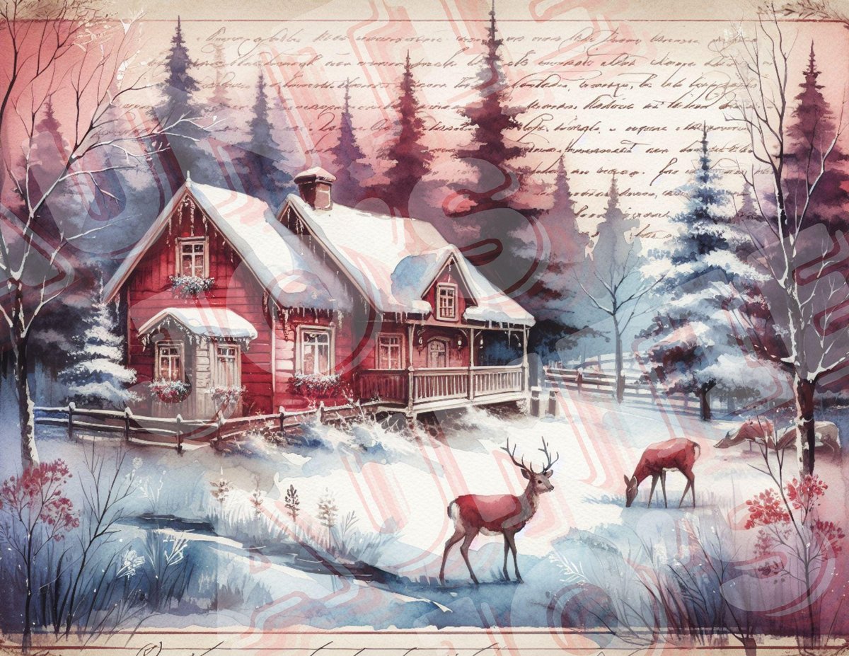Christmas Printable Pages, Deer, Farm Rustic Vintage Holidays, Junk Journals, Vintage Scrapbooks, Digital Junk Journal, PNG & PDF Files
