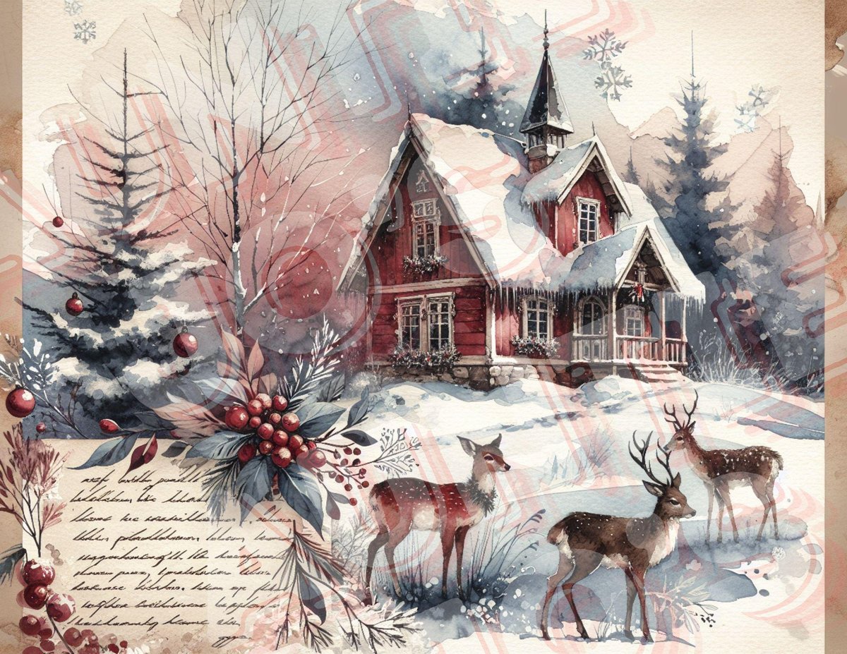 Christmas Printable Pages, Deer, Farm Rustic Vintage Holidays, Junk Journals, Vintage Scrapbooks, Digital Junk Journal, PNG & PDF Files