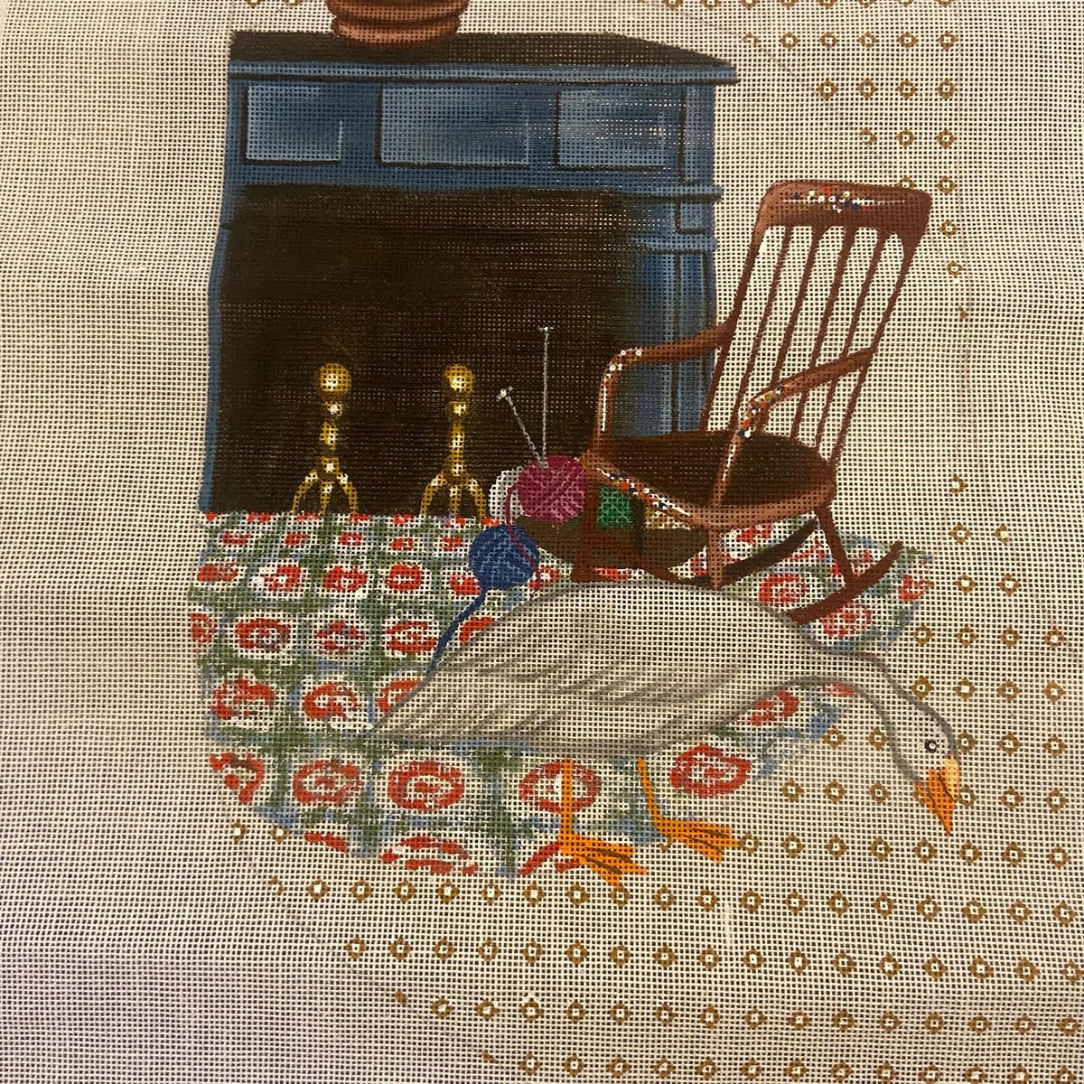 New Vintage 1980s LEIGH Designs Goose Stocking Needlepoint Christmas Stocking Canvas Fireplace Bird Holiday Stocking
