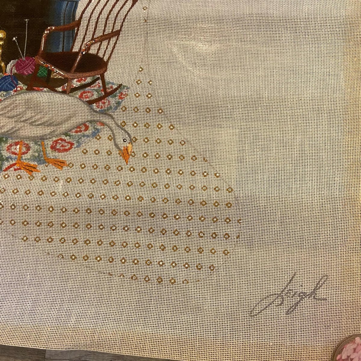 New Vintage 1980s LEIGH Designs Goose Stocking Needlepoint Christmas Stocking Canvas Fireplace Bird Holiday Stocking