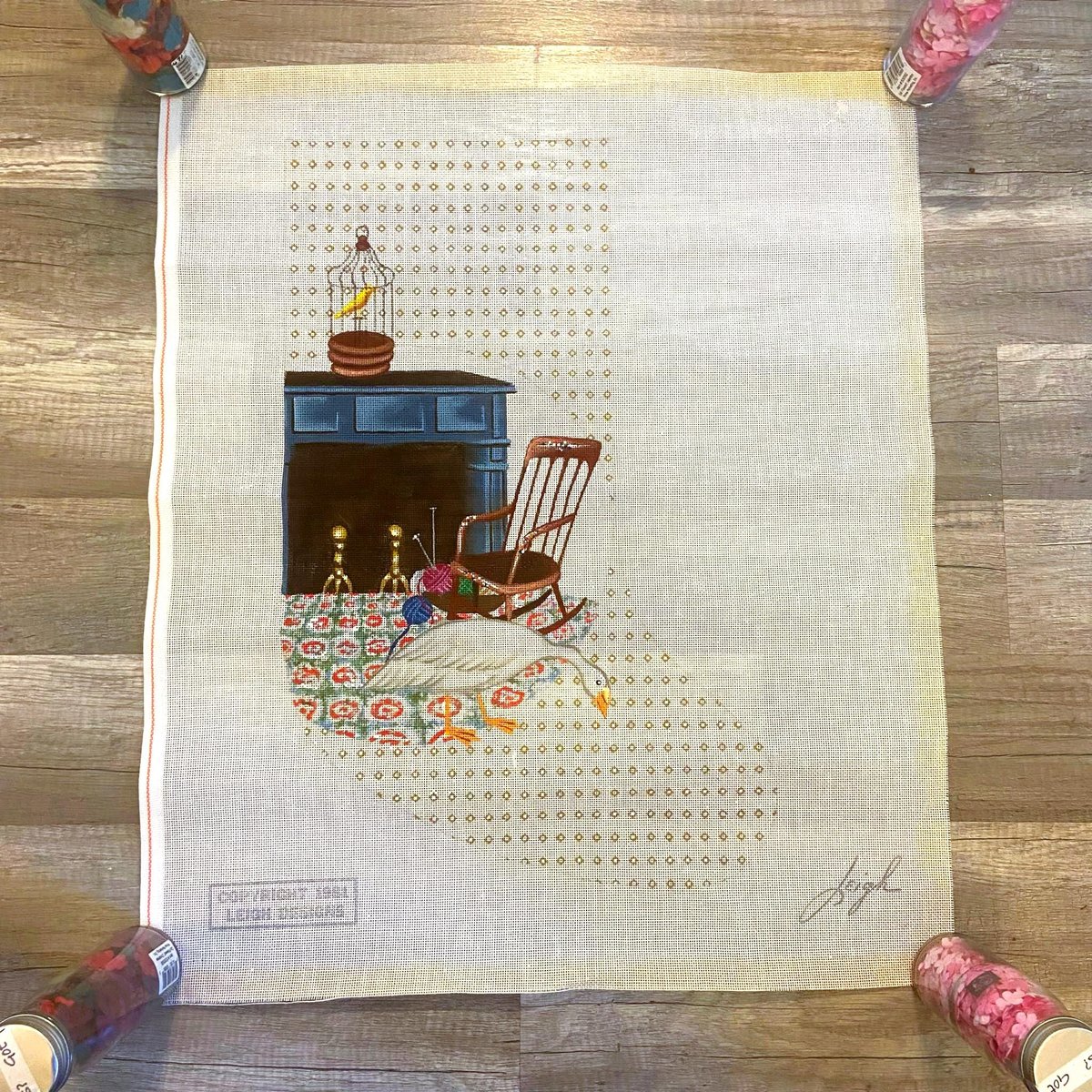 New Vintage 1980s LEIGH Designs Goose Stocking Needlepoint Christmas Stocking Canvas Fireplace Bird Holiday Stocking