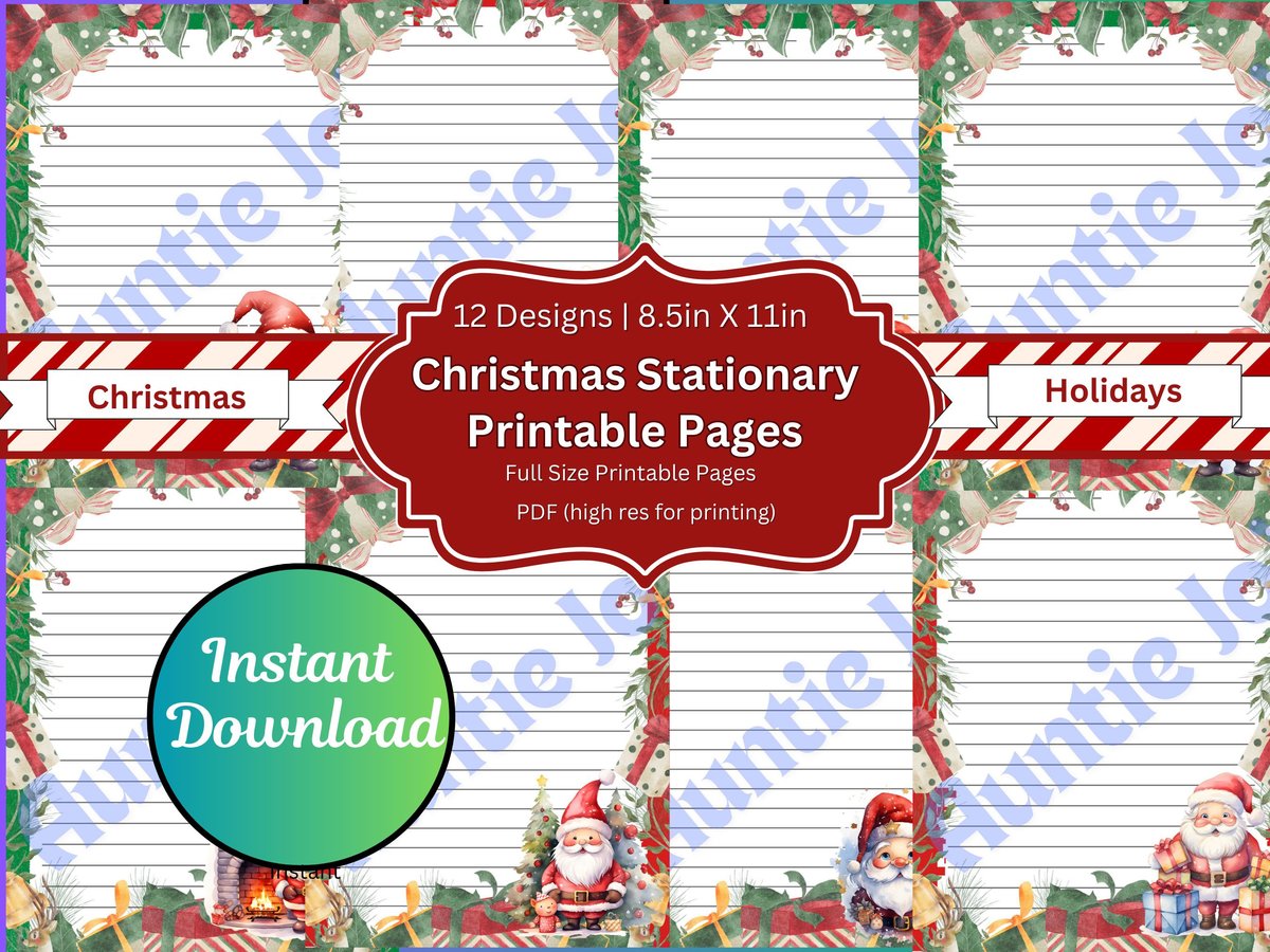Printable Christmas Stationary - Christmas Letter Paper - Santa Claus Printables - Christmas Instant Digital Download - Holiday Letterhead
